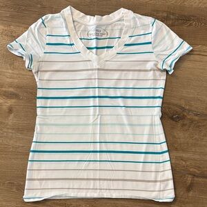 Soma White and Blue Striped V-Neck Tee